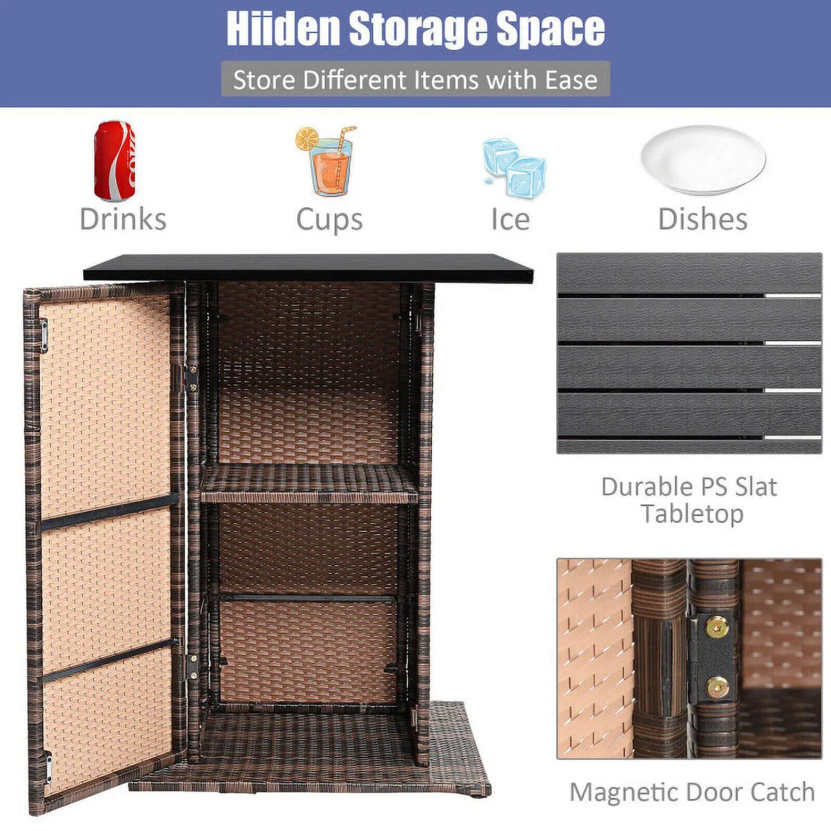 Kadyn Patio Conversation Table Chair Set, Outdoor Collection Set, 5 Pieces Patio Rattan Bar Table Stool Set Hidden Storage Shelf Cushioned-Navy
