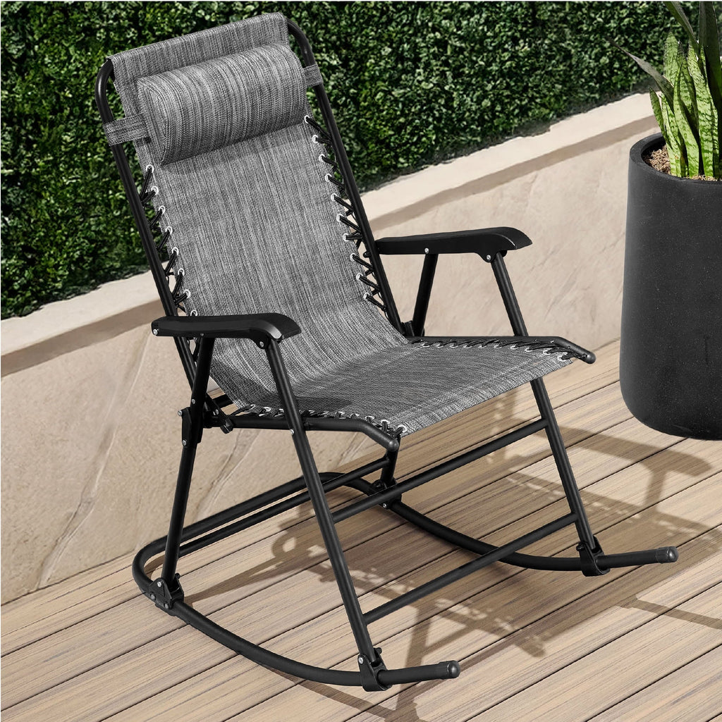 Best Choice Products Folding Outdoor Zero Gravity Rocking Lounge Chair w/ Headrest Pillow - Black