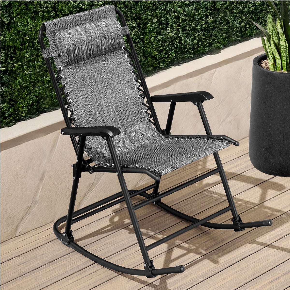 Best Choice Products Folding Outdoor Zero Gravity Rocking Lounge Chair w/ Headrest Pillow - Black