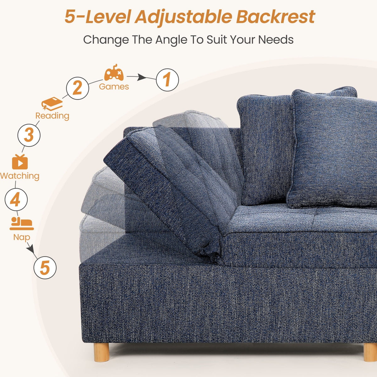 SEJOV 4-in-1 Convertible Sleeper Chair Bed, Linen Sofa Bed for Small Space, Futon Sofa with 2 Throw Pillows for Living Room, Single Recliner with 5 Adjustable Backrest for Bedroom Apartment, Brown