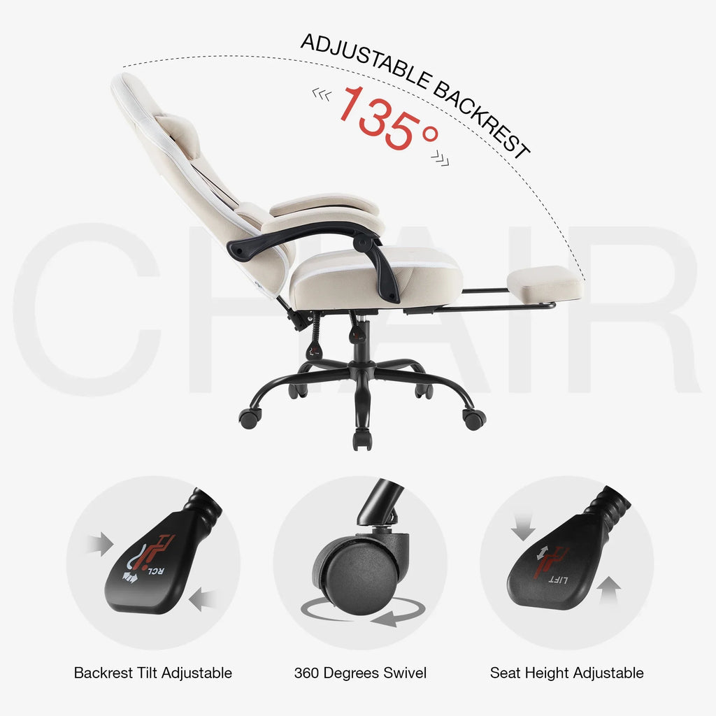 MCQ Ergonomic Swivel Gaming Chair with Headrest Lumbar Support for Home Office, Black and Grey