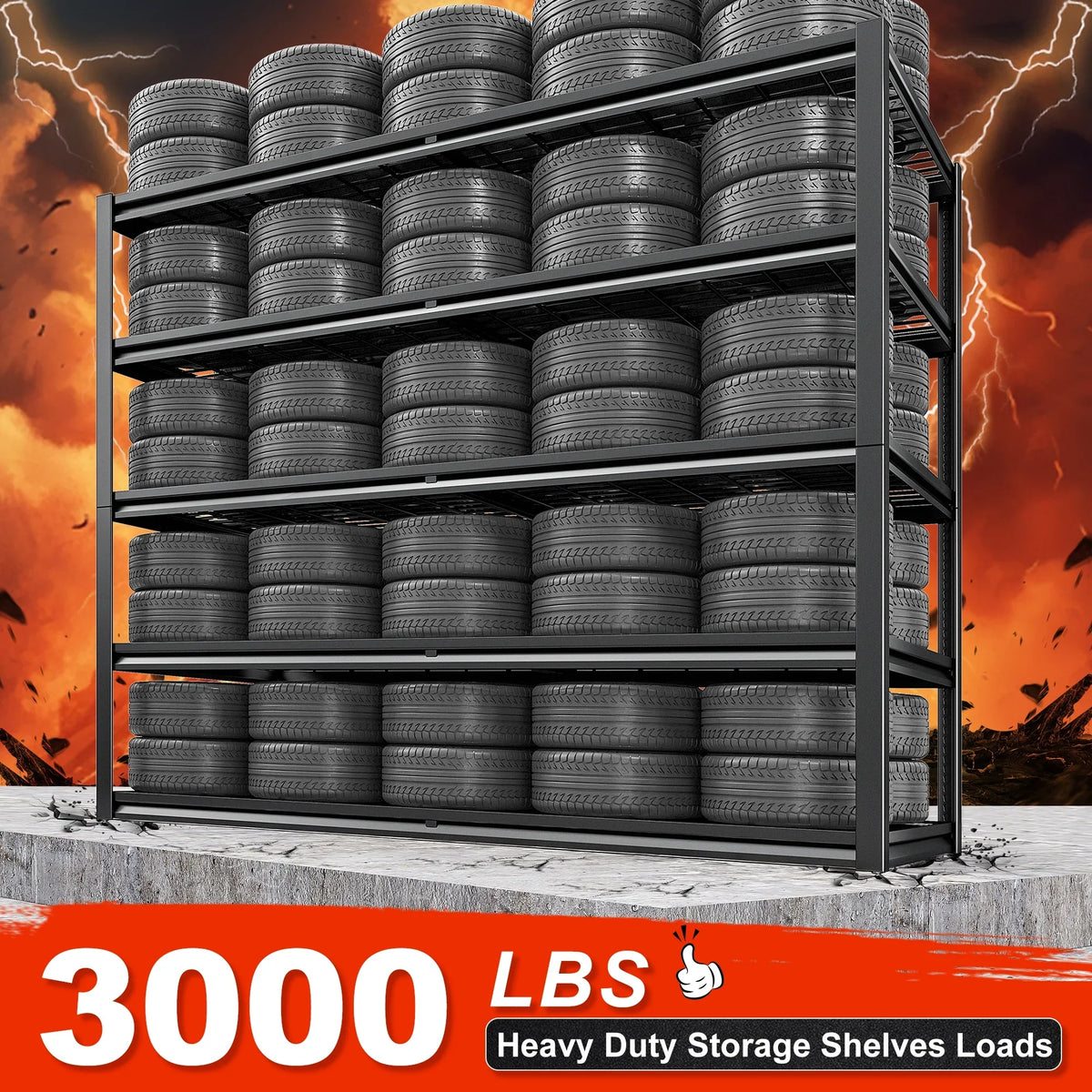 REIBII 55" W Wire Shelving Garage Shelves Heavy Duty 3000lbs Adjustable 5-Tier Storage Rack