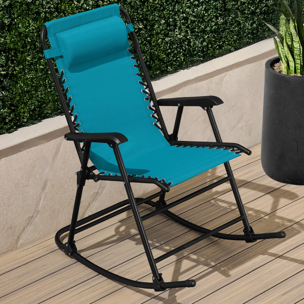 Best Choice Products Folding Outdoor Zero Gravity Rocking Lounge Chair w/ Headrest Pillow - Black
