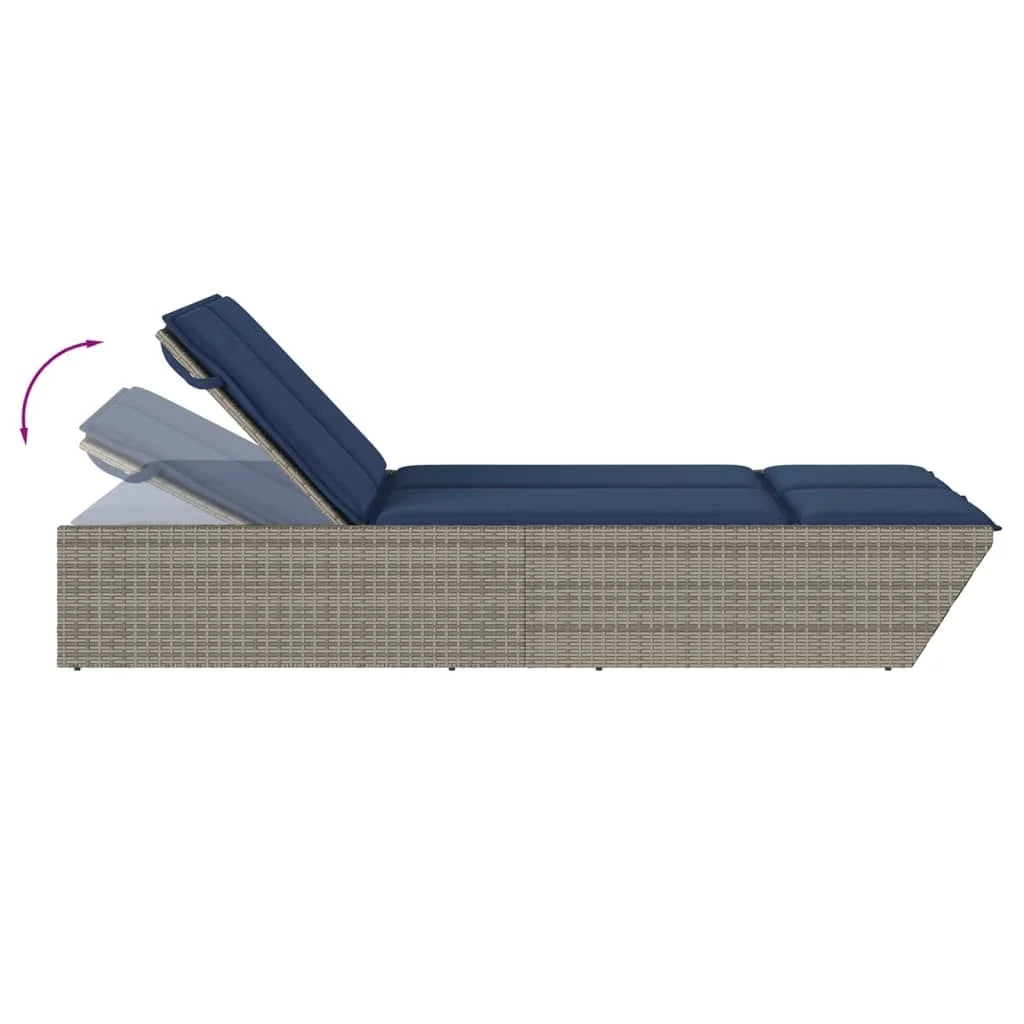 vidaXL Double Sun Lounger with Cushions Outdoor Poly Rattan Brown/Gray/Black