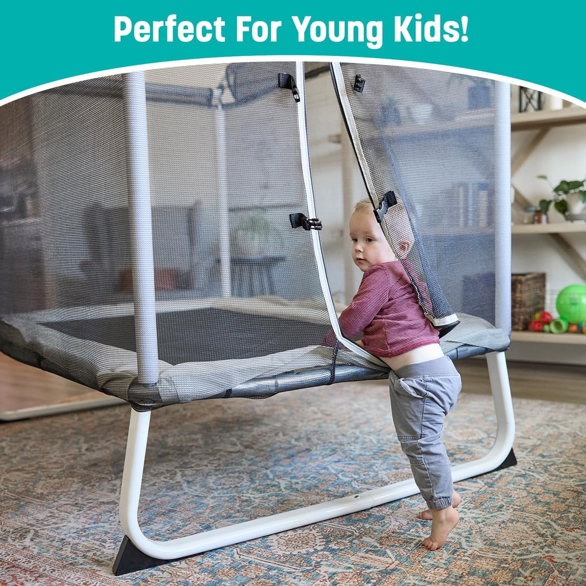 Skywalker Trampoline 6x4ft Rectangle Trampoline with Enclosure Net for Kids and Toddlers, up to 200 LB Safe and Stylish Design Blue and Purple