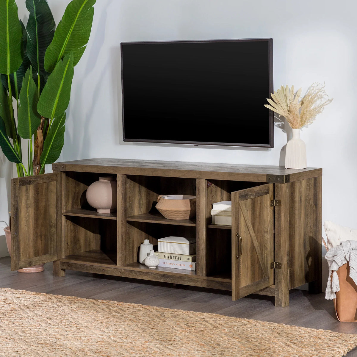 Walker Edison Modern Farmhouse Barn Door TV Stand for TVs up to 65", Grey Wash