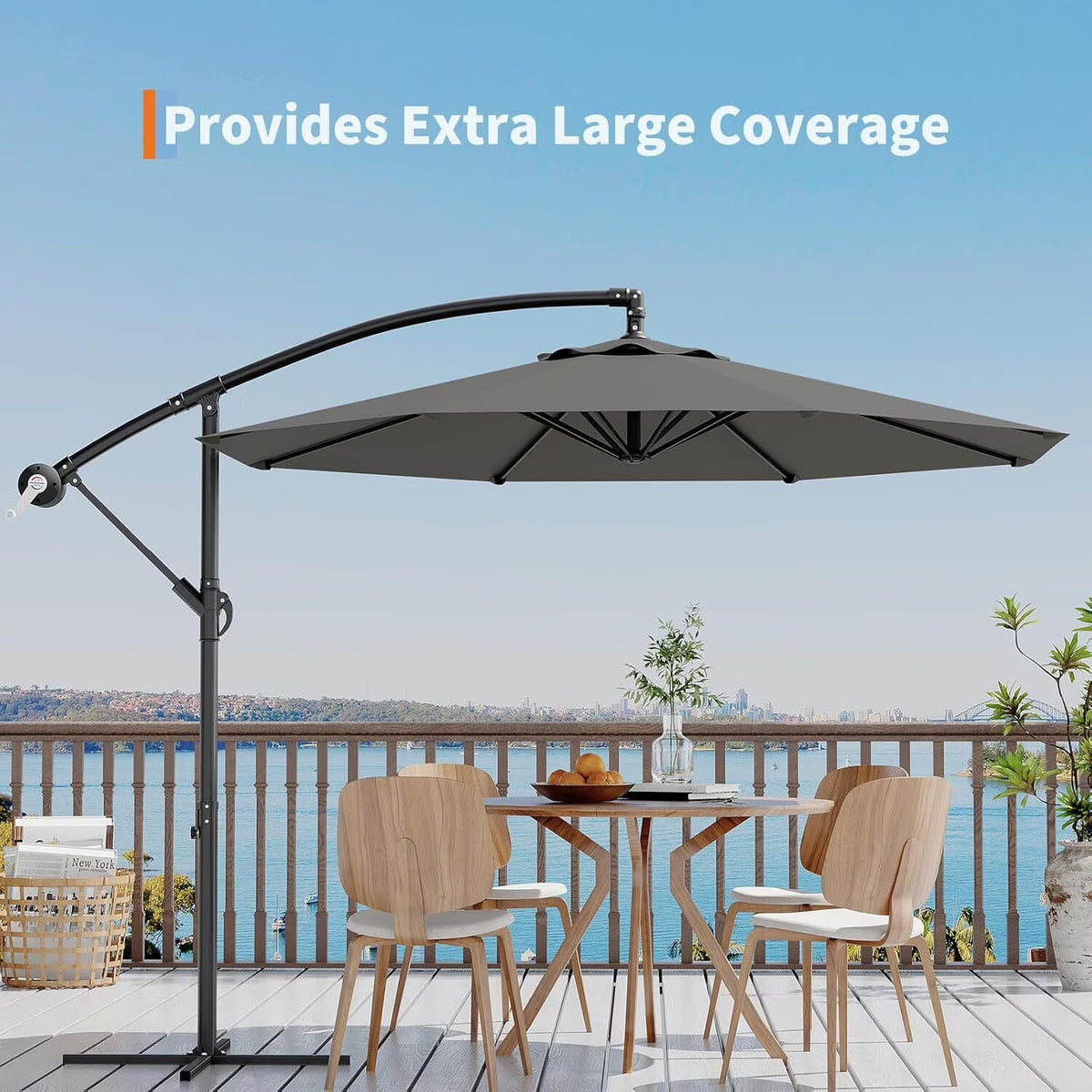 Emorefun Cantilever Umbrella, 10ft Heavy Duty Patio Umbrella with Easy Lift & Tilt Adjustment, Large Outdoor Umbrella for Deck Pool Garden Backyard, Navy Blue