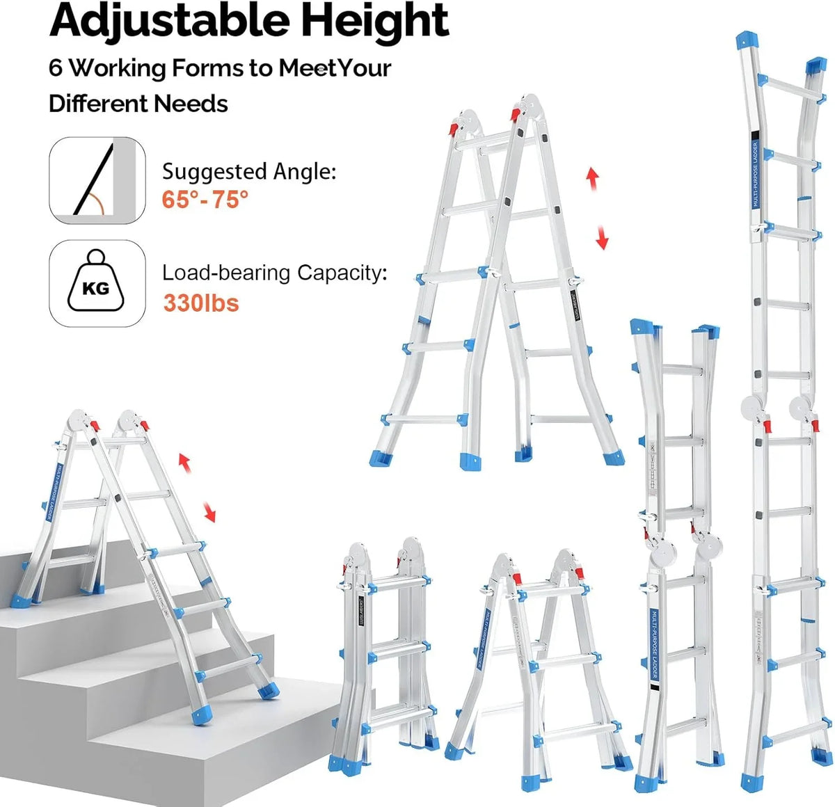 LUISLADDERS Ladder, A Frame 6 Step Ladder Telescoping Ladder, 22 Ft Reach Height Muti Position Folding Ladder Flared Leg & Wheels Design, 330 lbs Capacity Extension Ladder for Household Outdoor Work