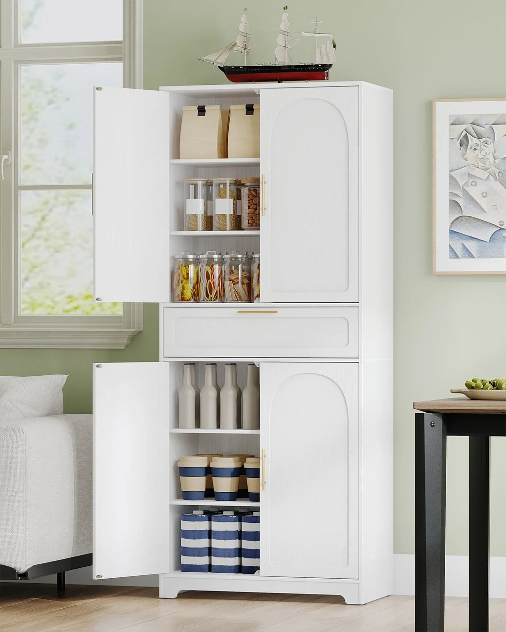 Kitchen Pantry Storage Cabinet, Freestanding Storage Cabinet with 4 Adjustable Shelves