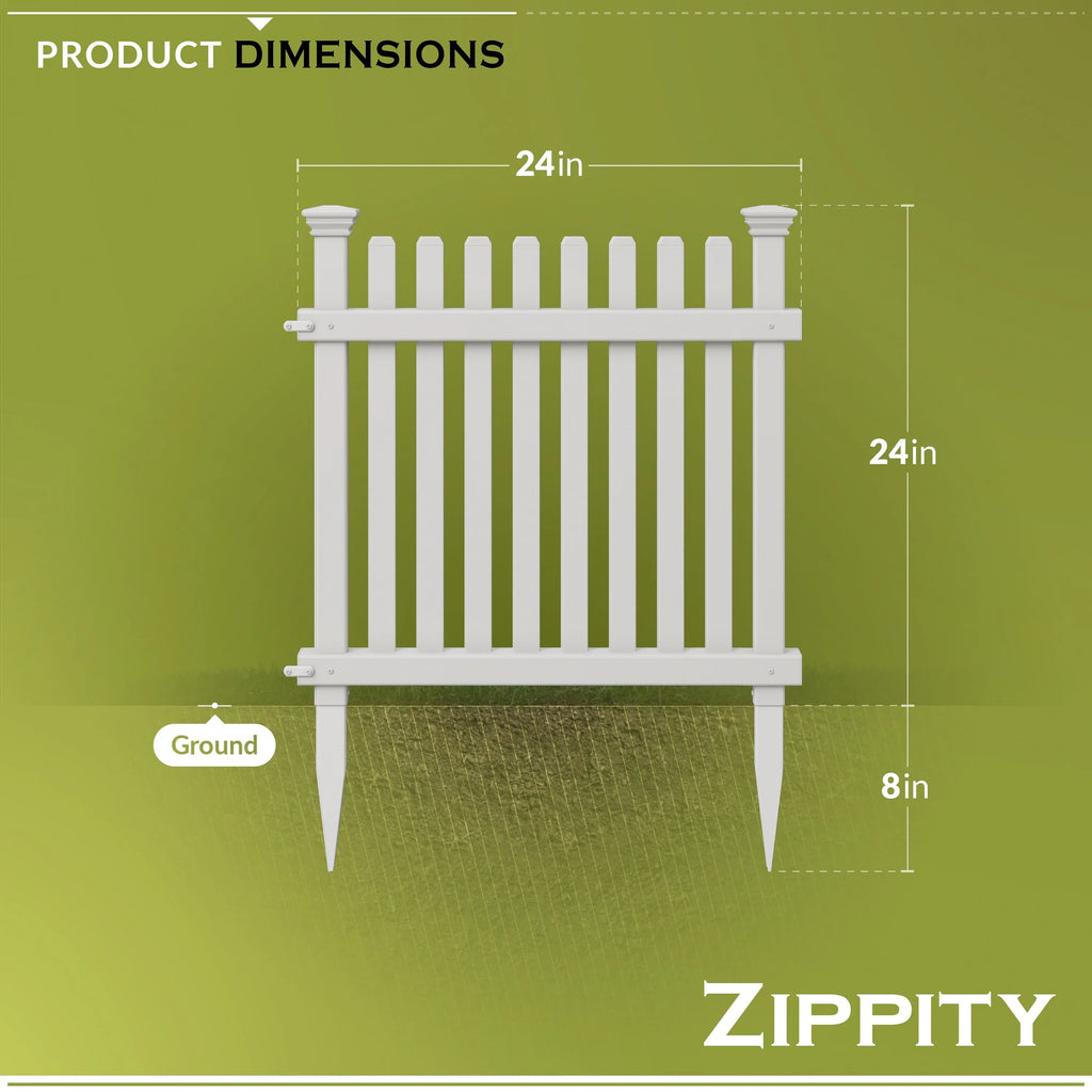 2ft H x 2ft W (3 Panels) No Dig Zippity Roger Rabbit Garden Fence Kit, White Vinyl Picket Fence Panels, Perfect Garden Fences and Borders for Dogs, Dog Fence Outdoor for Yard, ZP19056
