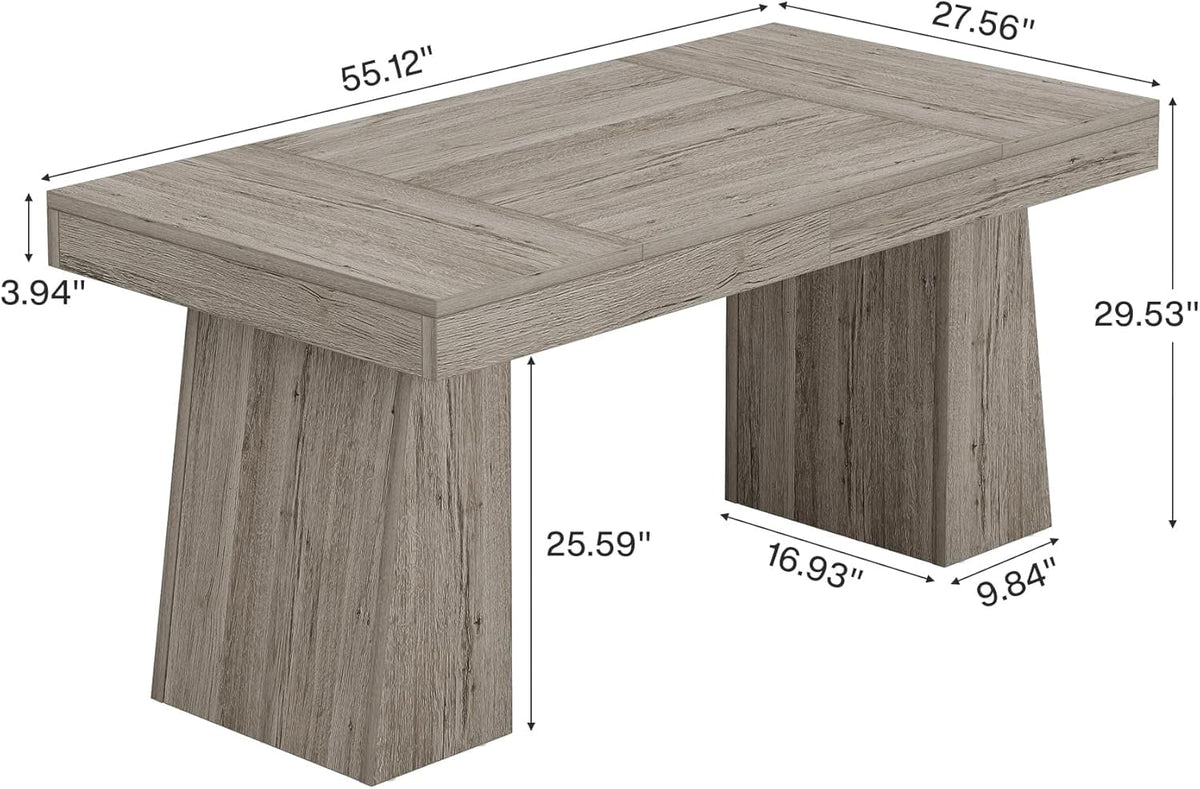 Rectangular 55" Dining Table for 4-6, Mid-Century Modern Kitchen Dining Table, Yellow