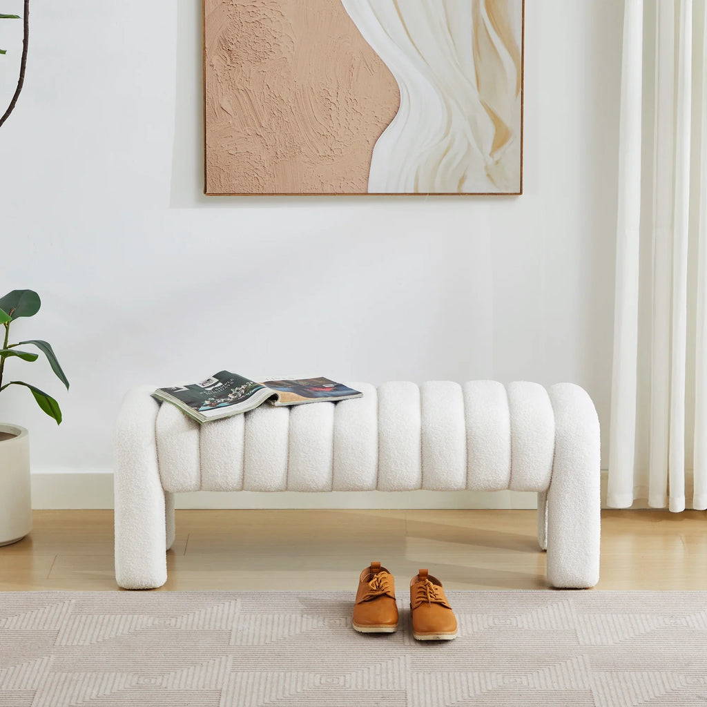 Zesthouse 63" End of Bed Bench, Linen Tufted Upholstered Ottoman Bench with Padded Seat and Solid Wood Leg, Modern Entryway Bench for Bedroom, Living Room, Beige