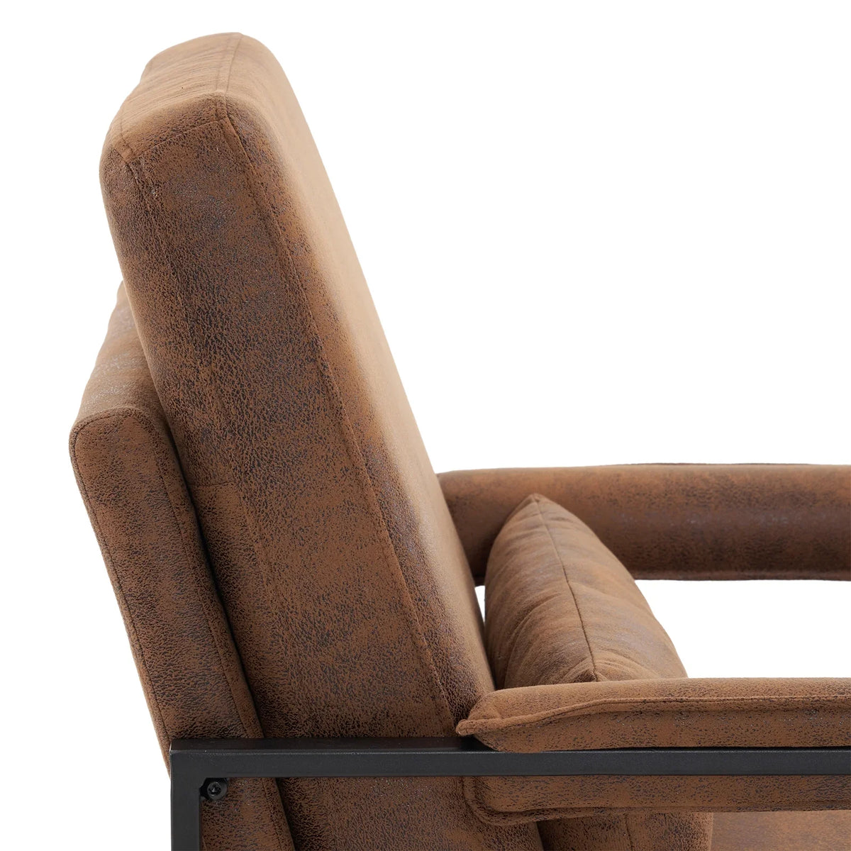 Ktaxon Accent Chair Lounge Armchair Modern Linen Fabric Upholstered Single Sofa with Black Coated Metal Frame Creamy White and Brown