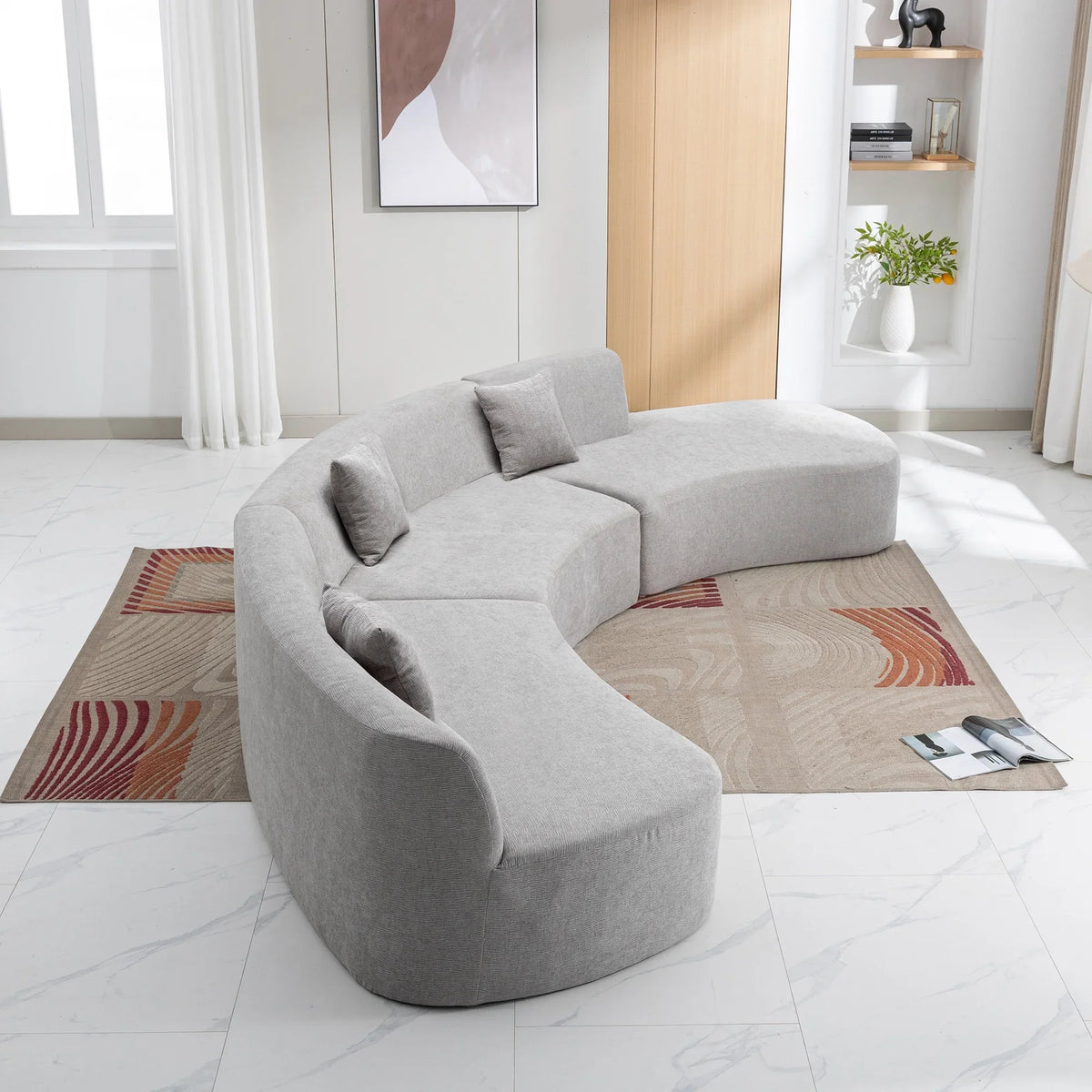 Harper & Bright Designs Modern Curved Floor Sofa Set, Modular Sectional Sponge Couch for Living Room, 2 PC Free Combination No Assembly Foam-Filled Sofa, Beige
