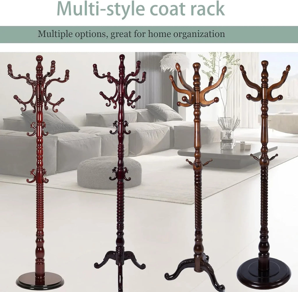 swing 73" Wooden Coat Rack Stand,Coat Racks Freestanding With 14 Hooks And Solid Round Base Heavy Duty Adjustable Height Hall Tree Coat Rack for Entryway Hallway Foyer Office Bedroomf