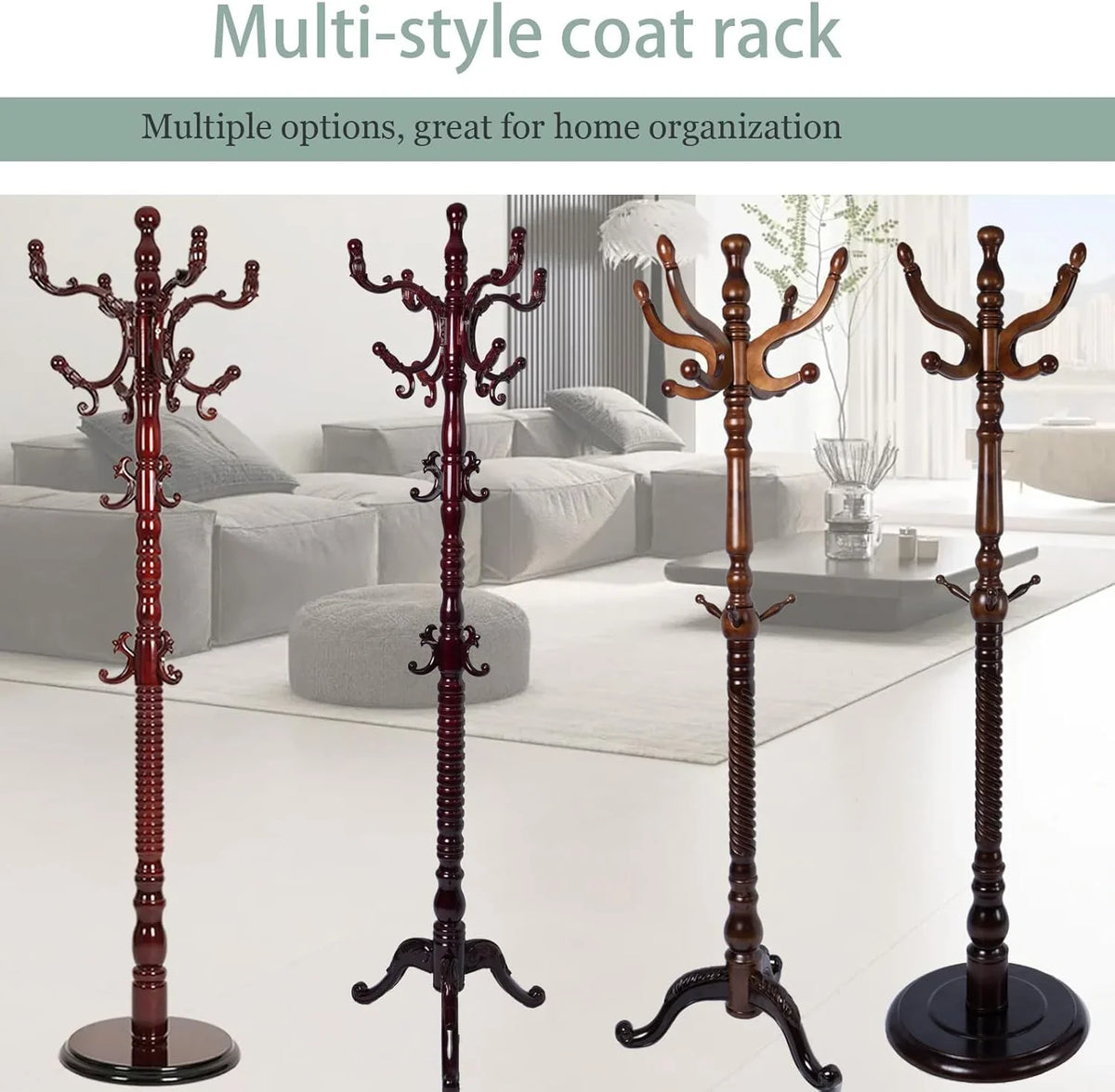 swing 73" Wooden Coat Rack Stand,Coat Racks Freestanding With 14 Hooks And Solid Round Base Heavy Duty Adjustable Height Hall Tree Coat Rack for Entryway Hallway Foyer Office Bedroomf