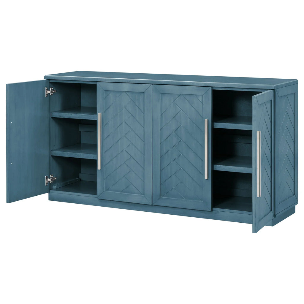 4-Door Buffet Sideboard, Modern Large Storage Cabinet Furniture with Adjustable Shelves&Silver Handles, Accent Cabinet Table, Console Table Cabinet for Kitchen Living Room Entryway Hallway, Navy Blue