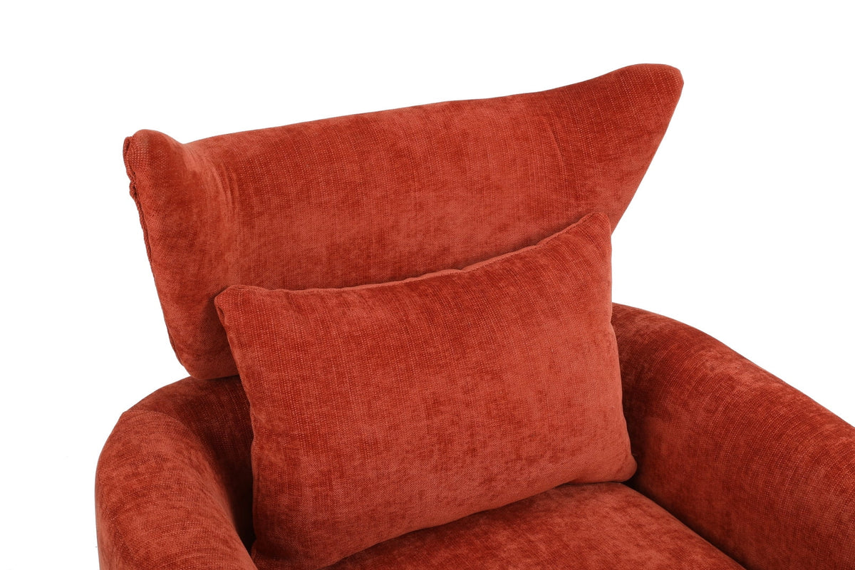 Swivel Accent Chair, Mid Century Modern 360 Degree Comfy Armchair with Wraparound Backrest, Linen Upholstered Single Sofa Chair for Living Room, Bedroom, Office, Orange