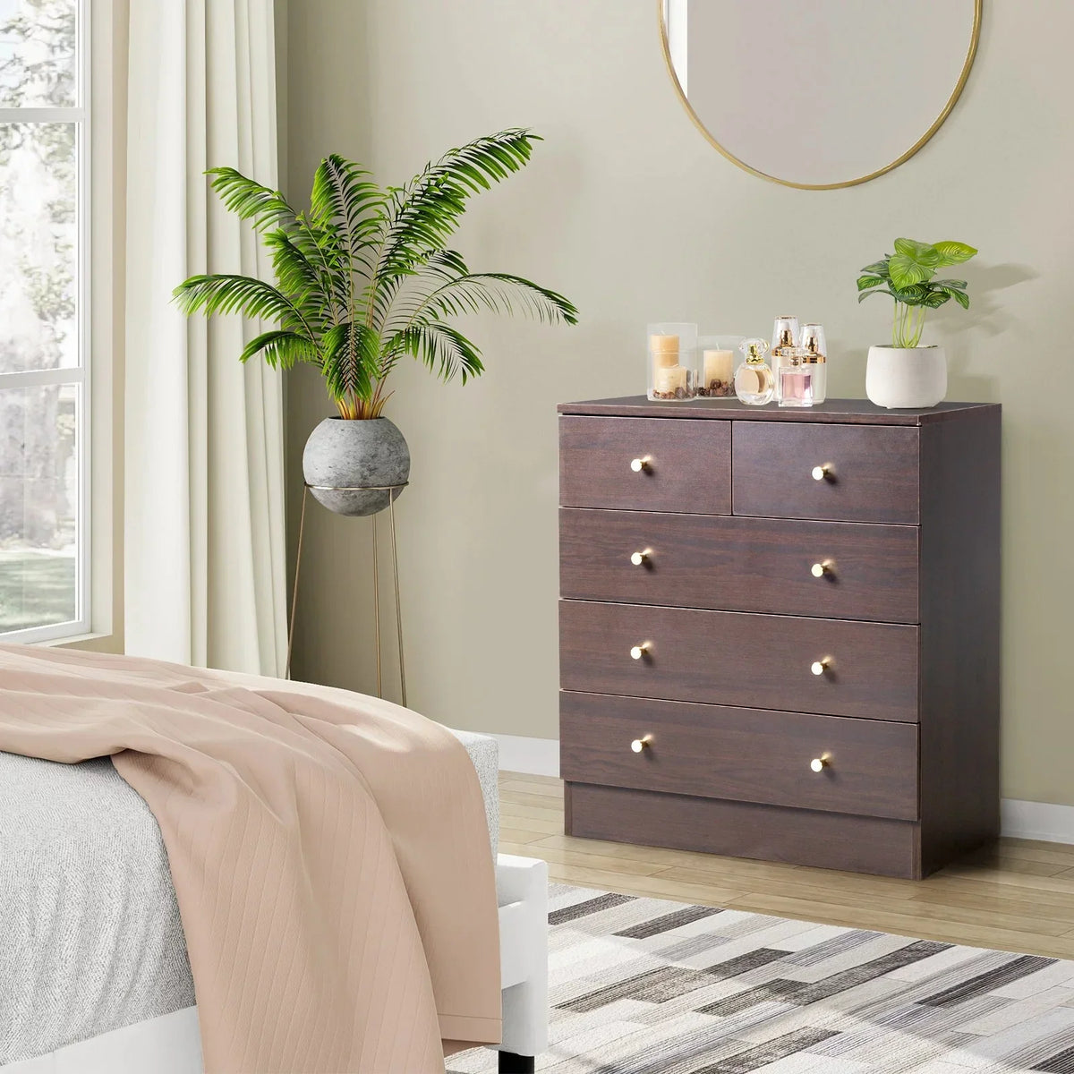 LLToo 25.98"L Dresser for Bedroom 5 Drawer Wide Modern Chest of Drawers for Bedroom,Brown