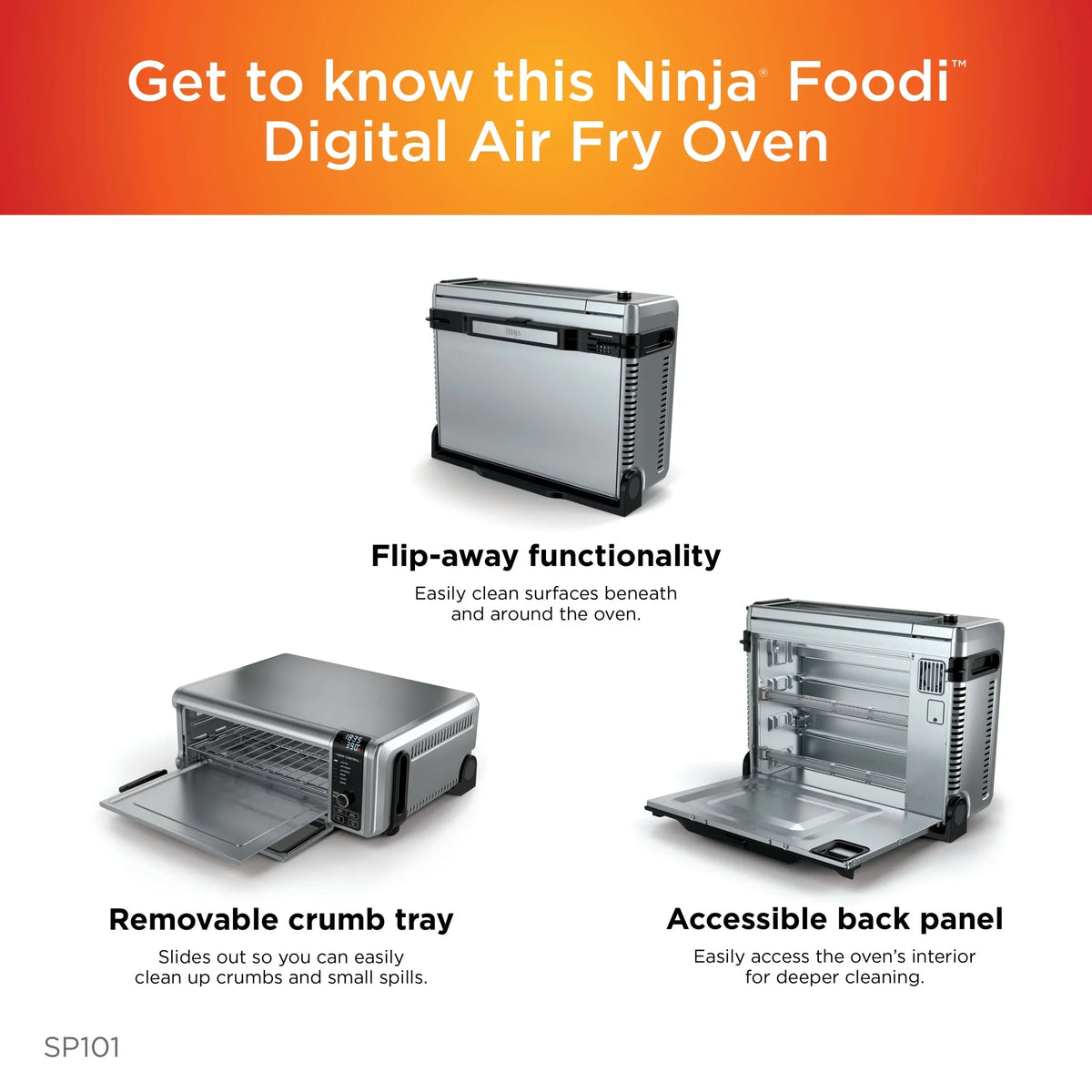 Ninja. SP101 Foodia?" 8-in-1 Digital Air Fry Oven, Flip-Away for Storage, Dehydrate, Keep Warm