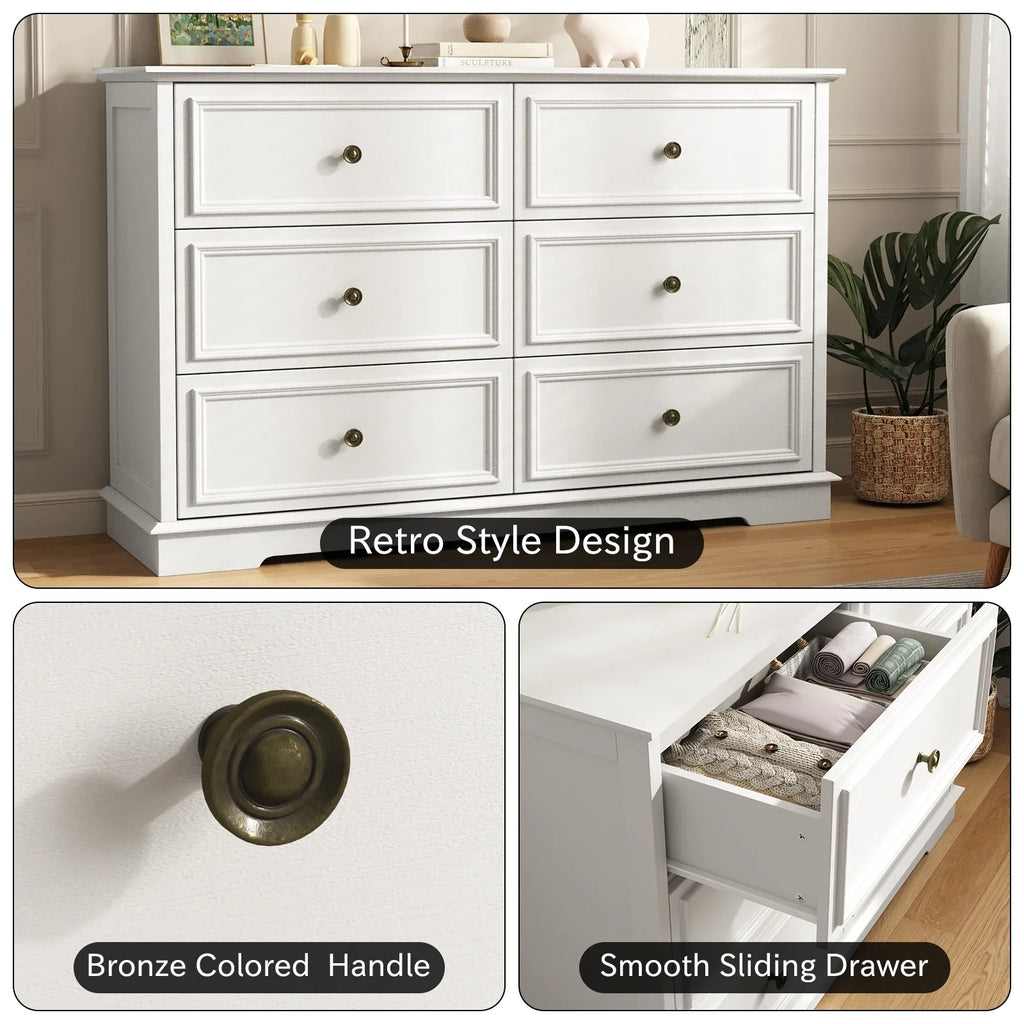 IDEALSOUL Black Dresser,6 Drawer Dresser for bedroom,Retro Wood Storage Cabinet for Living Room