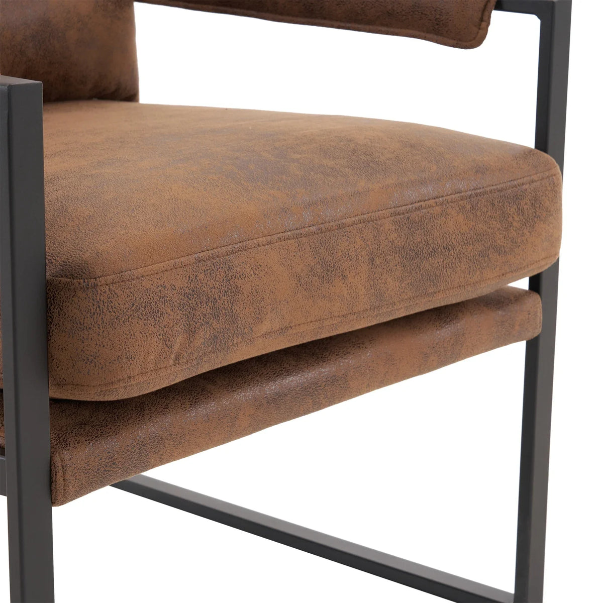 Ktaxon Accent Chair Lounge Armchair Modern Linen Fabric Upholstered Single Sofa with Black Coated Metal Frame Creamy White and Brown