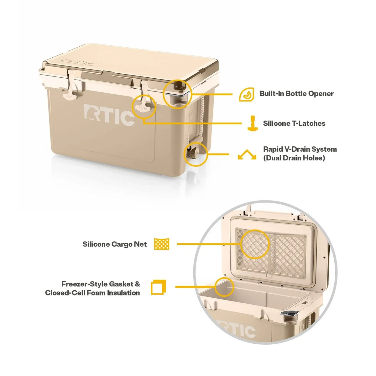 RTIC 32 QT Ultra-Light Hard-Sided Ice Chest Cooler, Fits 48 Cans, Dark Grey & Cool Grey