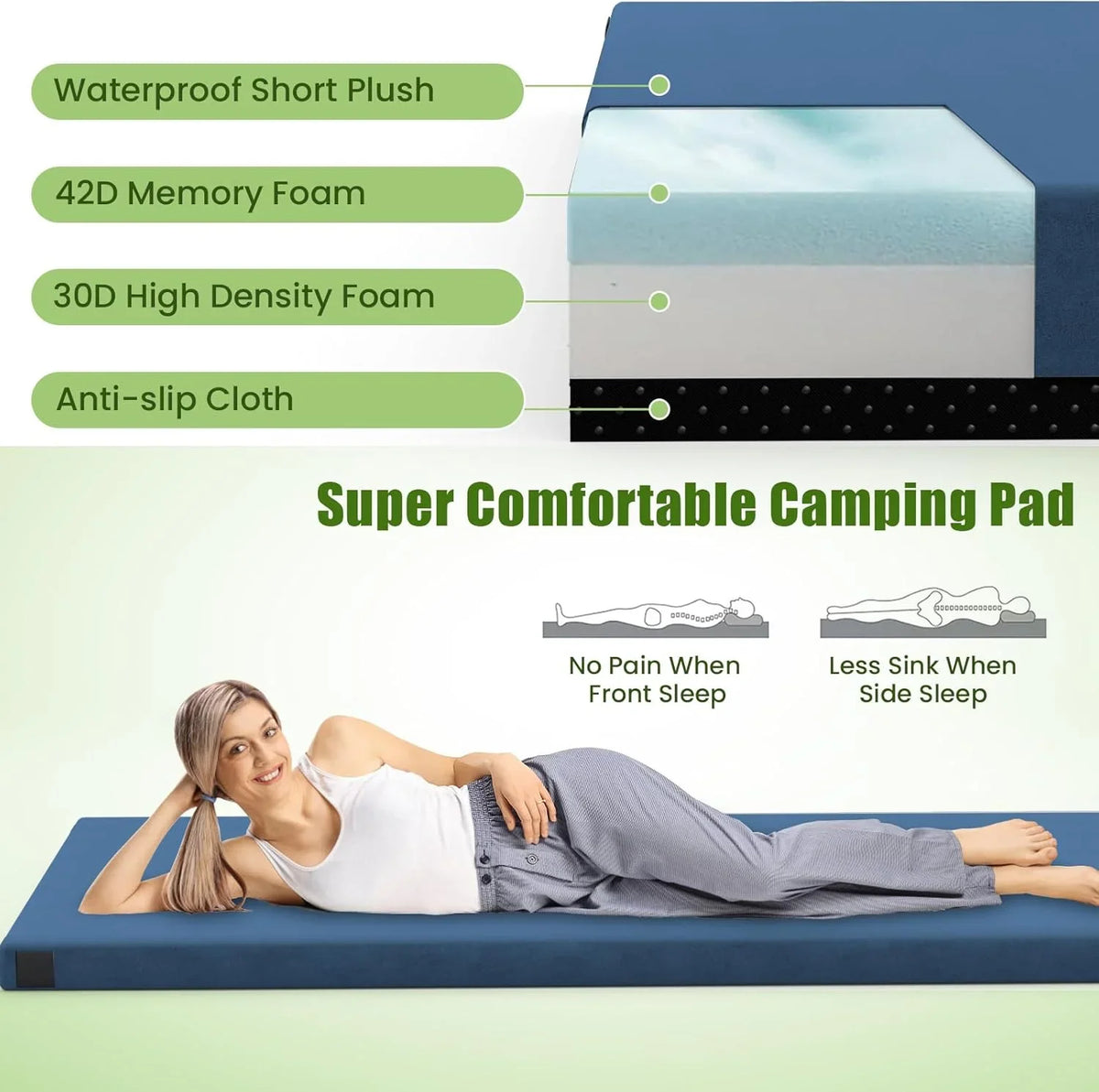 MarketLane Memory Foam Sleeping Pad, Roll Up Floor Mattress with Carry Bag, Non-Slip Bottom, Guest Floor Folding Bed for Sleepover, Portable Camping Mattress for Indoor Outdoor Travel Cot Tent，Grey