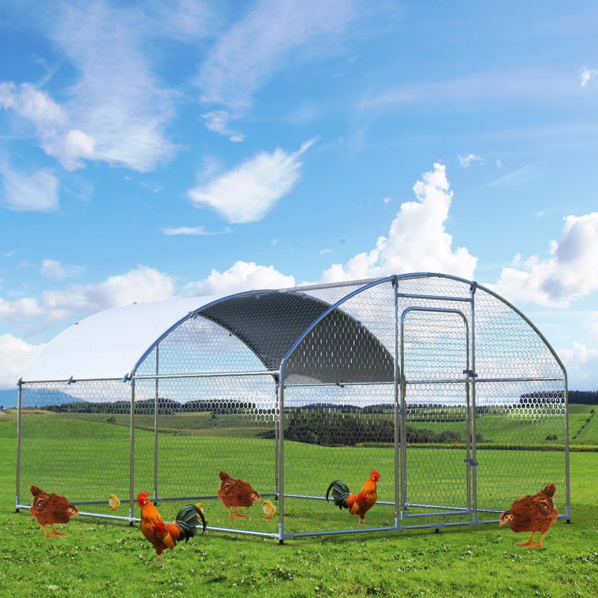 Large Metal Chicken Coop Chicken Run,Chicken Pen with Water-Resident and Anti-UV Cover,Duck Rabbit House Outdoor(10" W x 13" L x 6.5" H)
