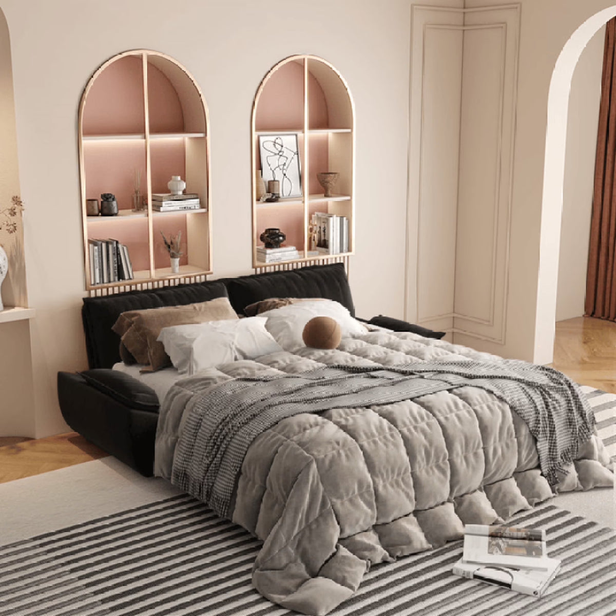 66" Queen Pull Out Sofa Bed, 3-in-1 Convertible Sleeper Sofa with Side Storage,Multi-Functional Velvet Loveseat Bed for Living Room,Bedroom