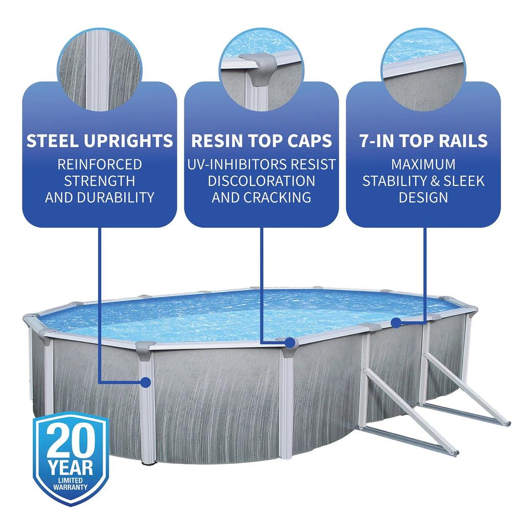 Blue Wave Martinique 12-ft x 24-ft Oval 52-in Deep 7-in Top Rail Metal Wall Swimming Pool Package