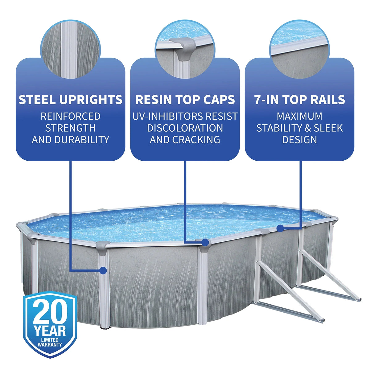 Blue Wave Martinique 12-ft x 24-ft Oval 52-in Deep 7-in Top Rail Metal Wall Swimming Pool Package