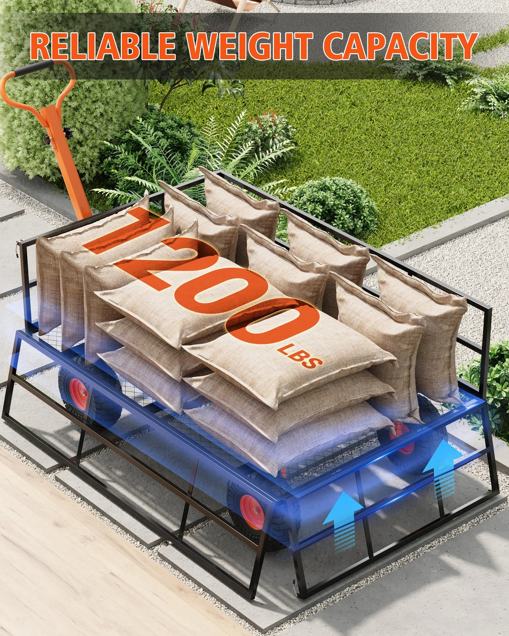 Heavy Duty Steel Garden Cart, Garden Wagon Cart on Wheels, Outdoor Metal Yard Utility Wagon Carts w/Adjustable Handle & Removable Sides(Convert to Flatbed)