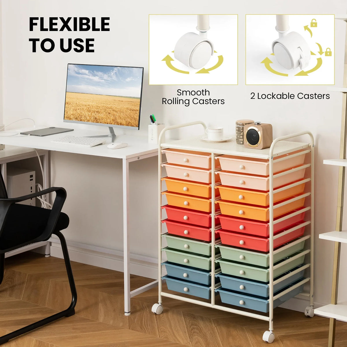 Gymax Office Rolling Cart 20 Storage Drawers Scrapbook Paper Studio Organizer Mutlicolor