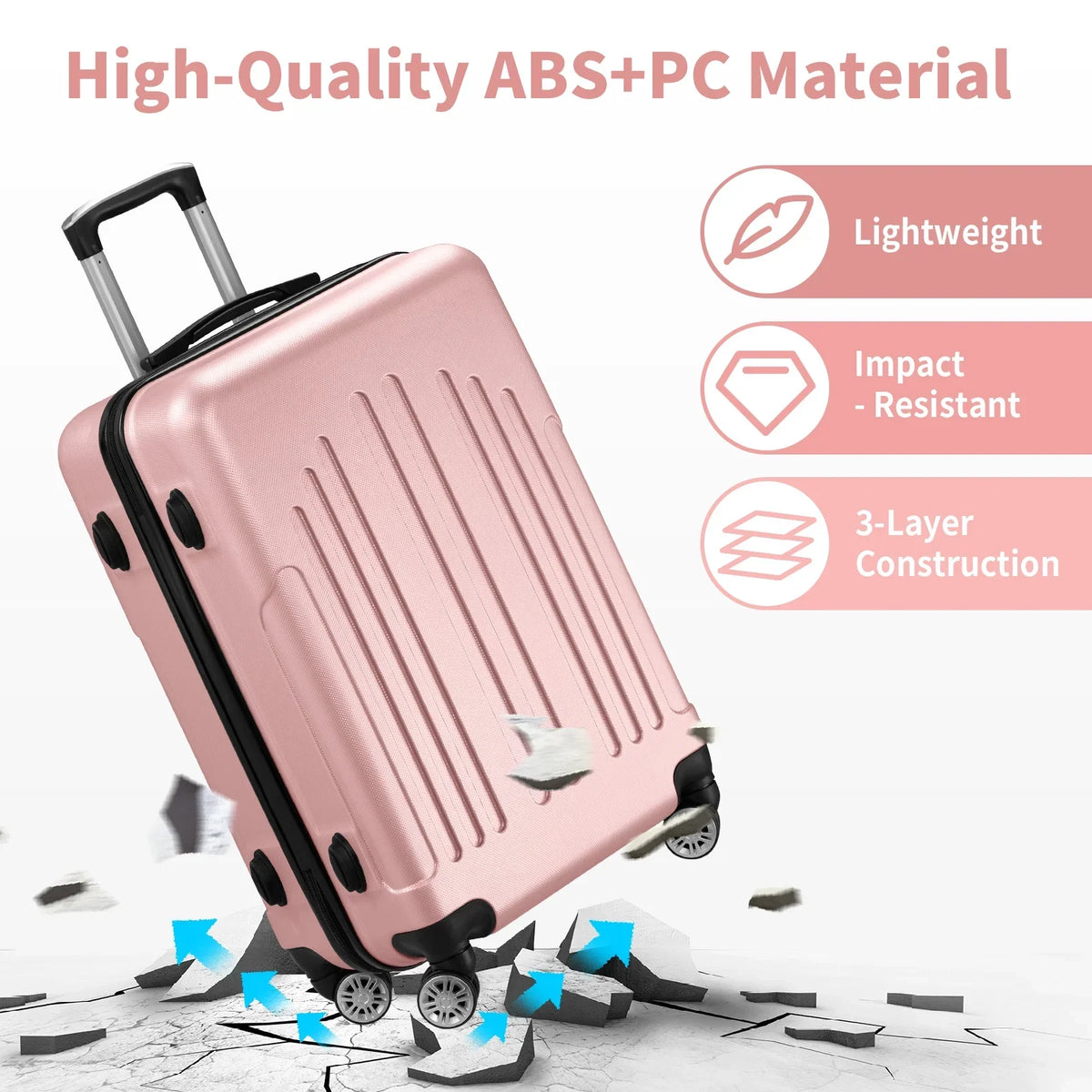 Red 3-Piece Hardshell Spinner Luggage Set (20in, 24in, 28in) - Large ABS Suitcase Set with 8 Wheels, Lightweight & Durable for Travel