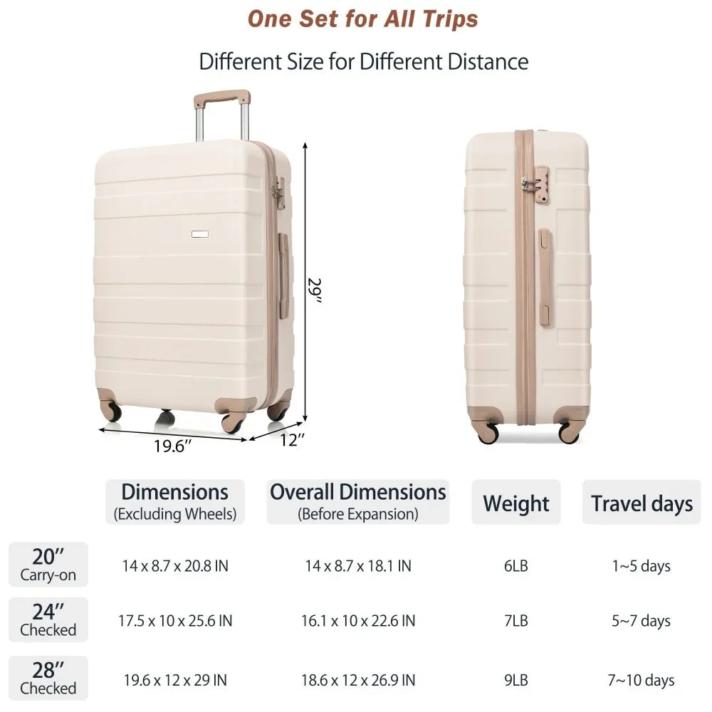Luggage Sets 4 Piece, ABS Durable Suitcase with Travel Bag, Carry On Luggage Suitcase Set with 360" Spinner Wheels