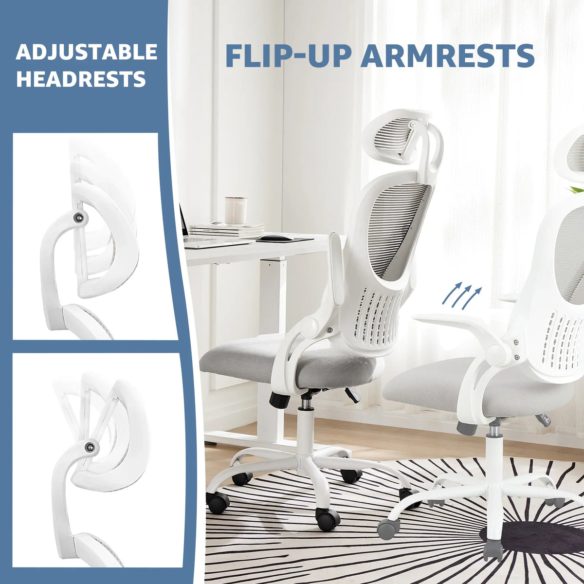 Dovelina Ergonomic Office Chair with Headrest, Adjustable Task Chair with Flip-Up Armrests