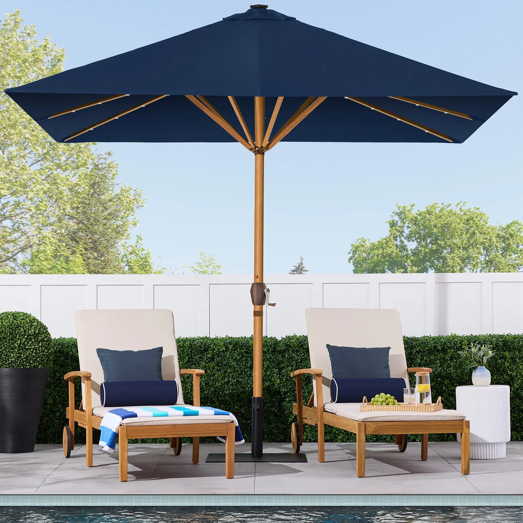 Best Choice Products 9ft Deep Square Solar LED Lighted Patio Umbrella w/ Woodgrain Pattern, UV-Resistant - Black