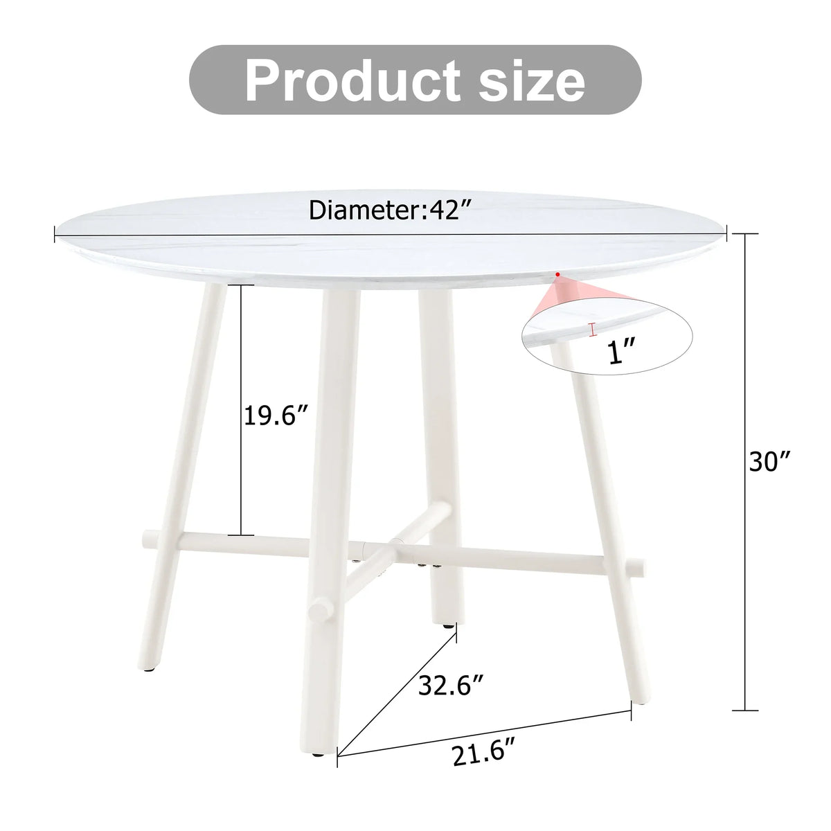 PORKISS Round Dining Table for 4 People, Wood Kitchen Dining Table with Metal Legs, Modern Dining Room Tables for Kitchen Living Room, White #2