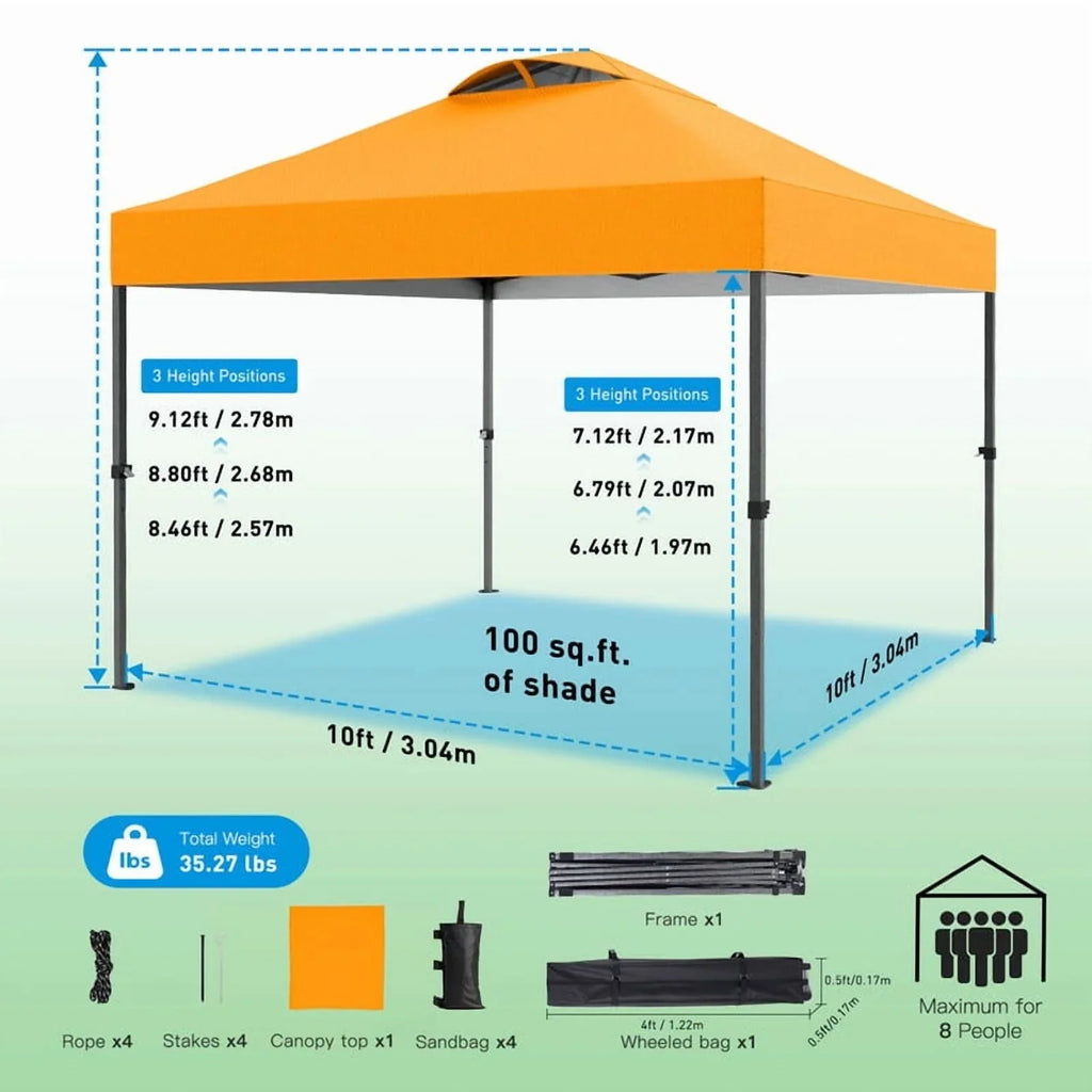 CHITOOMA 10 x 10ft Pop up Canopy Tent, Instant Outdoor Shelter Easy Portable Straight Leg Canopy Tent with Pockets Sidewall, White