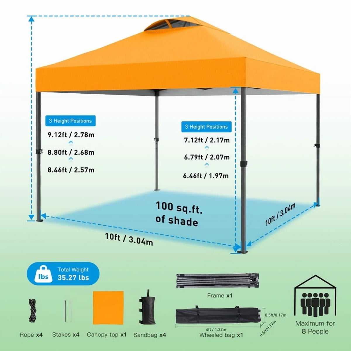 CHITOOMA 10 x 10ft Pop up Canopy Tent, Instant Outdoor Shelter Easy Portable Straight Leg Canopy Tent with Pockets Sidewall, White