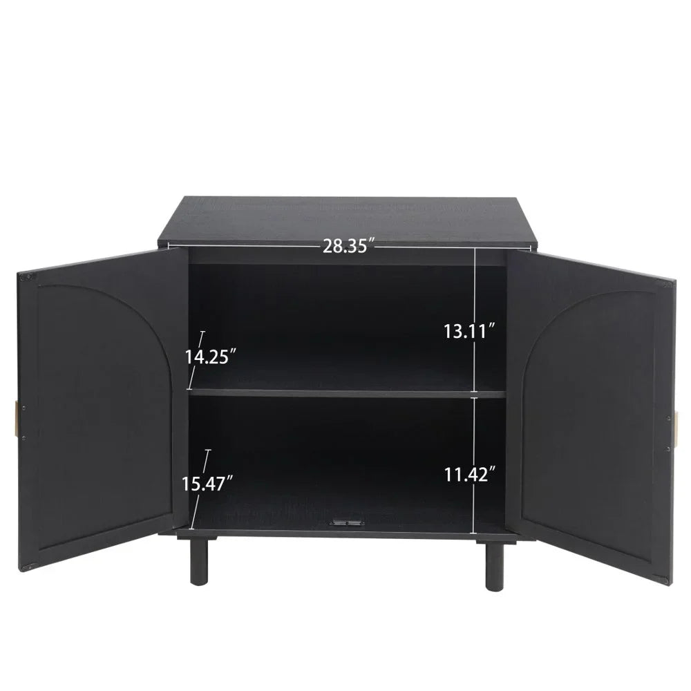 Tcbosik Rattan Storage Cabinet, Boho Sideboard Buffet Cabinet, Accent Cabinet with 2 Doors and Adjustable Shelves, Living Room, Kitchen, Dining Room, Hallyway, Black