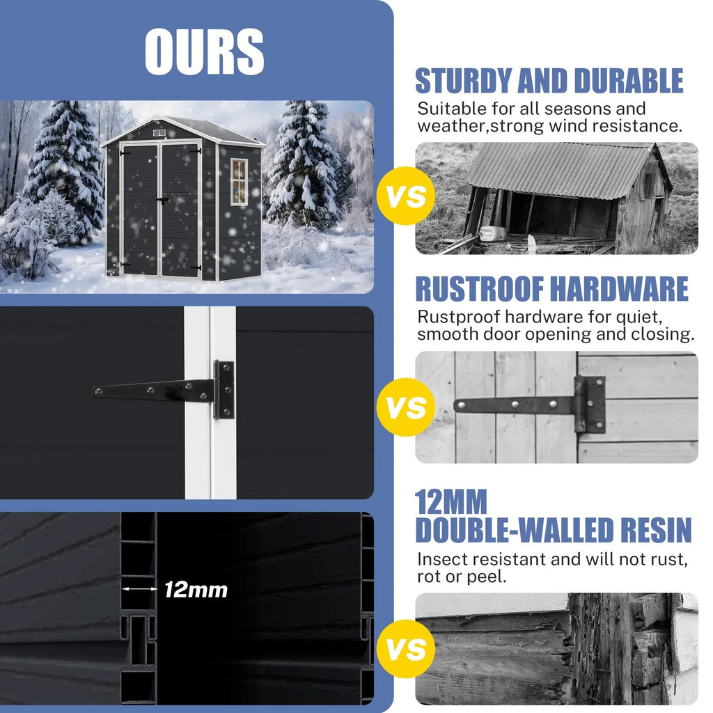 Syngar Outdoor Storage Shed with Lockable Doors, Dark Gray
