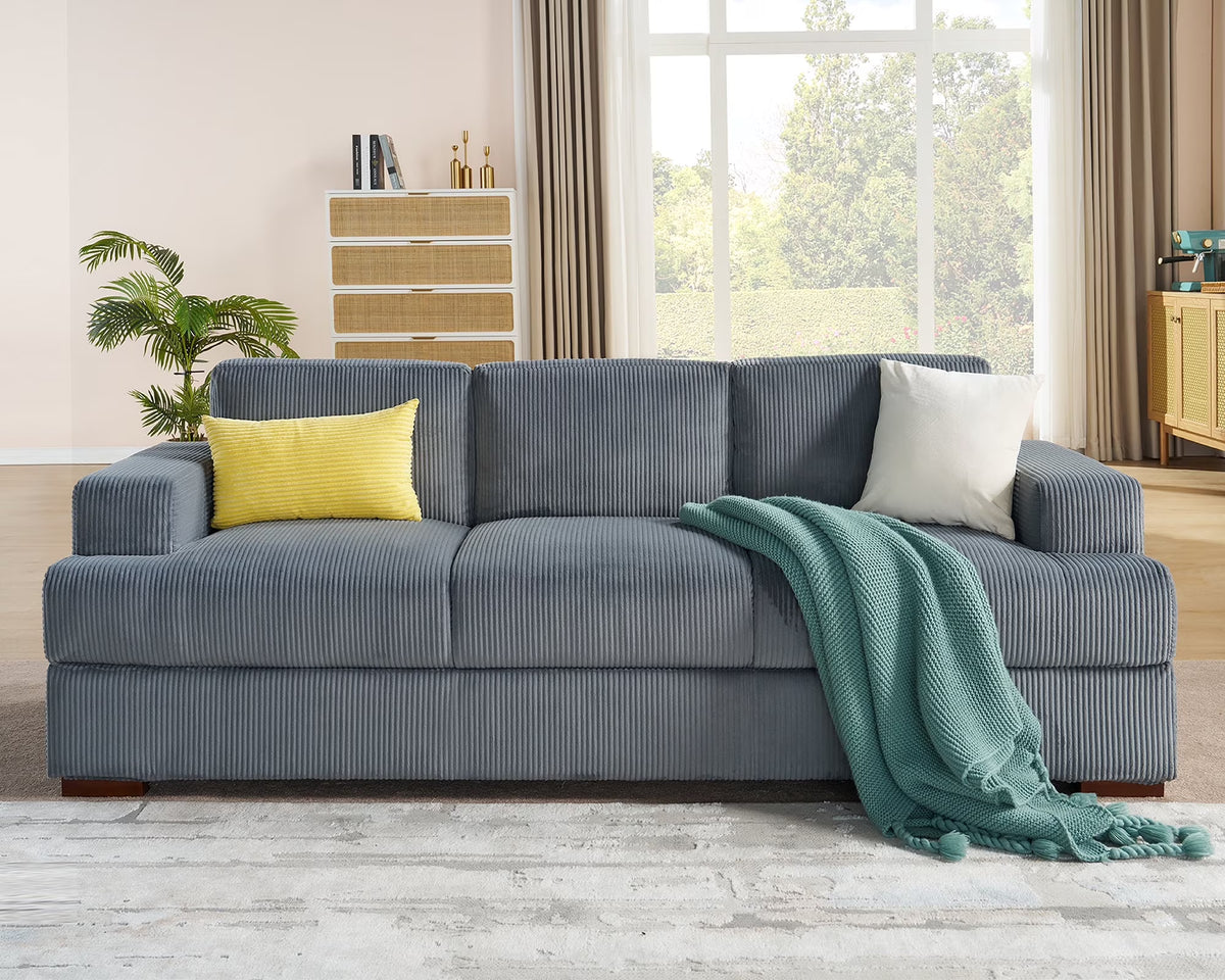 VANACC 89in Couch, Comfy Sofa with Wood Legs, 3 Seater Modern Sofa- Deep Seat Couches for Living Room, White Corduroy