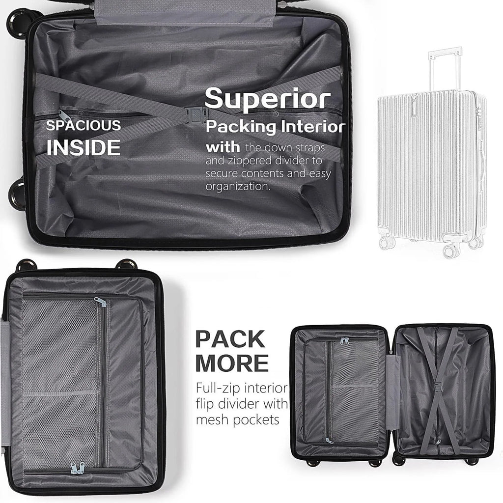 SUGIFT 3 Piece Luggage Sets, 20/24/28 inch Suitcase Sets with Spinner Wheels, Hardside Luggage Set, Dark Black