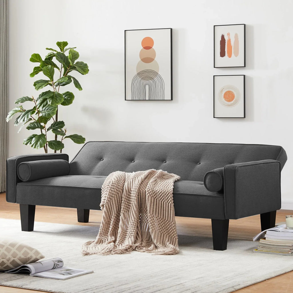 Convertible Futon Sofa Bed,Gray Upholstered Futon Couch Fabric Sleeper Sofa for Living Room Apartment