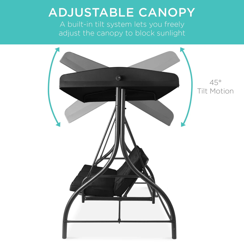 Best Choice Products 3-Seat Outdoor Converting Canopy Swing Glider Patio Hammock w/ Removable Cushions - Burgundy