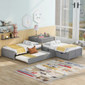 Euroco Wood Twin Size L-Shaped Platform Bed with Square Storage Table for Kids Teens, 2 Platform Beds with Trundle and Drawers for Living Room, 3 Twin Beds, Gray