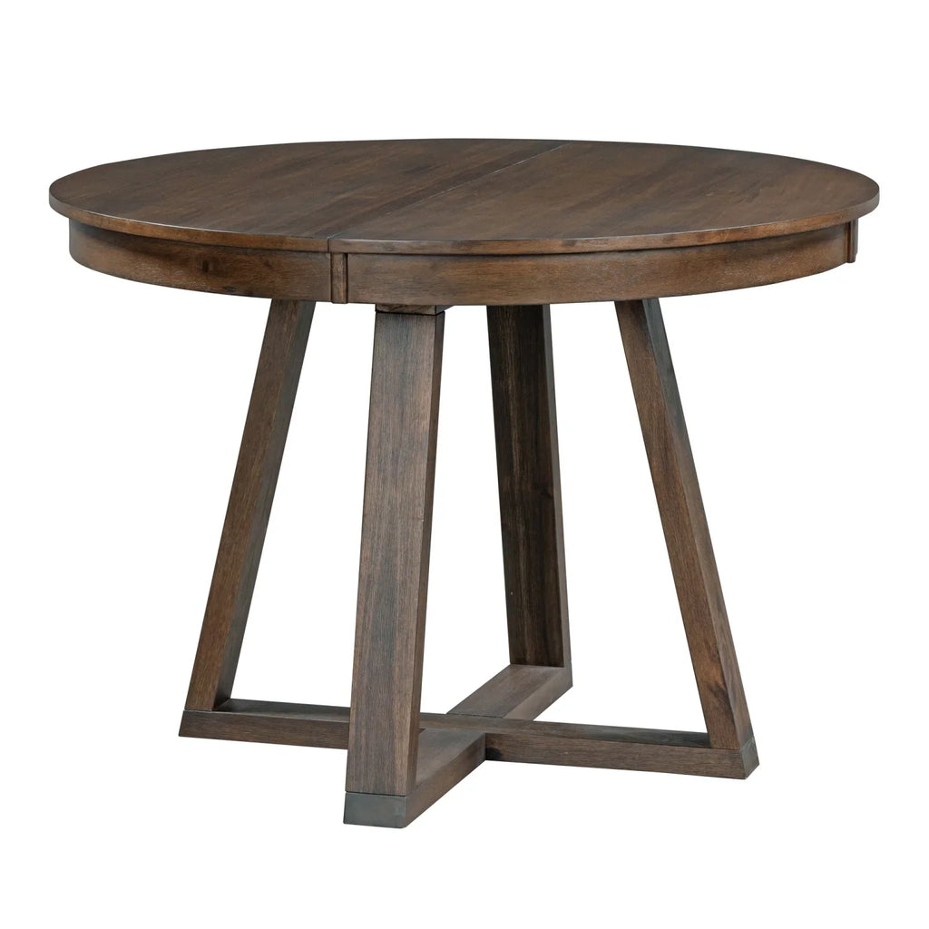 Harper & Bright Designs Round Extendable Dining Table Set for 4, 5 Piece Farmhouse Wood Dining Table Set with 4 Upholstered Dining Chairs, Natural Wood Wash
