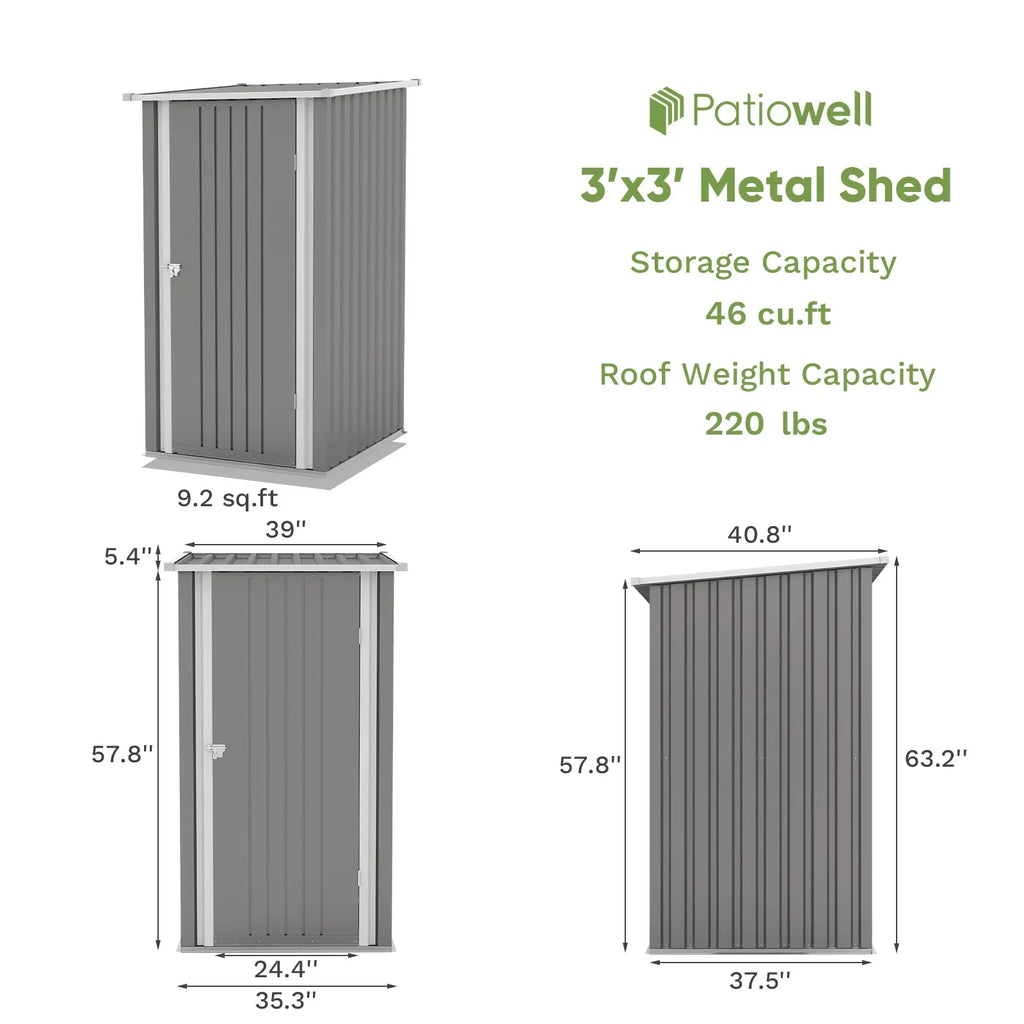 Patiowell 3"3FT Metal Outdoor Storage Shed with Sloping Roof and Single Lockable Door, Black